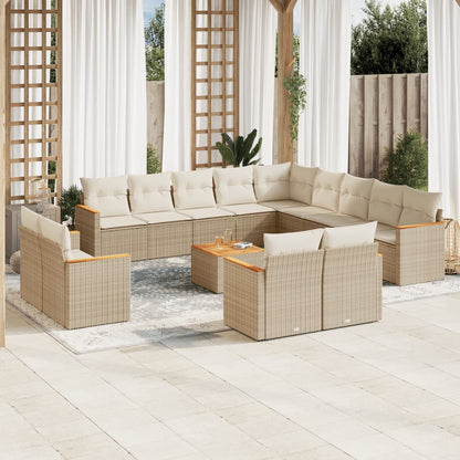Set Divani da Giardino 14pz con Cuscini in Polyrattan Beige - homemem39
