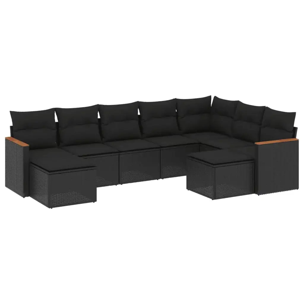 Set Divani da Giardino 9 pz con Cuscini Nero in Polyrattan - homemem39