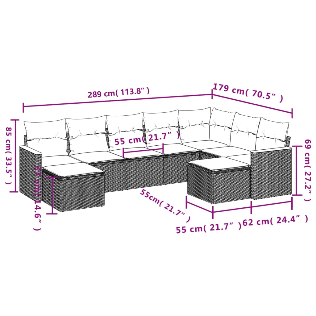 Set Divano da Giardino 9 pz con Cuscini Beige in Polyrattan | homemem39