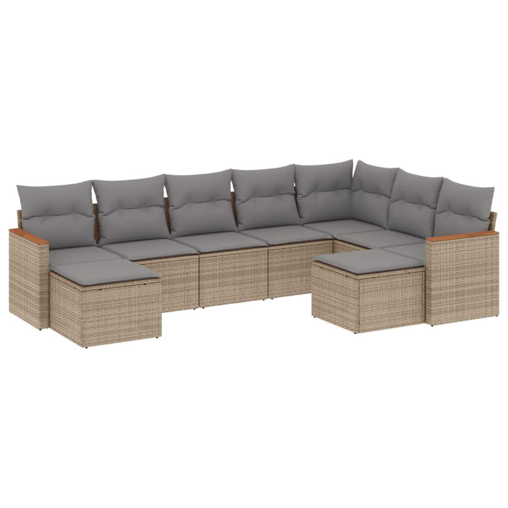 Set Divano da Giardino 9 pz con Cuscini Beige in Polyrattan - homemem39