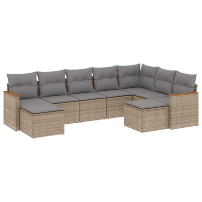 Set Divano da Giardino 9 pz con Cuscini Beige in Polyrattan - homemem39