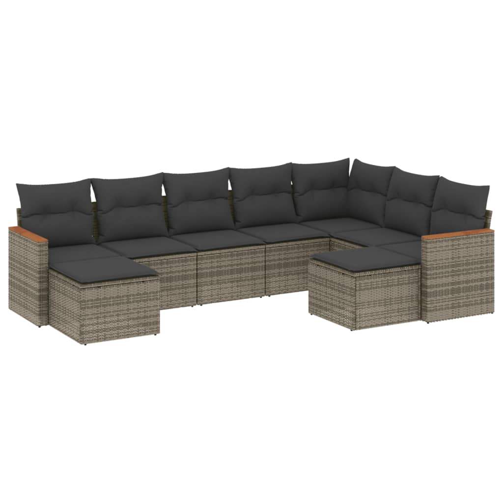 Set Divano da Giardino 9 pz con Cuscini Grigio in Polyrattan - homemem39