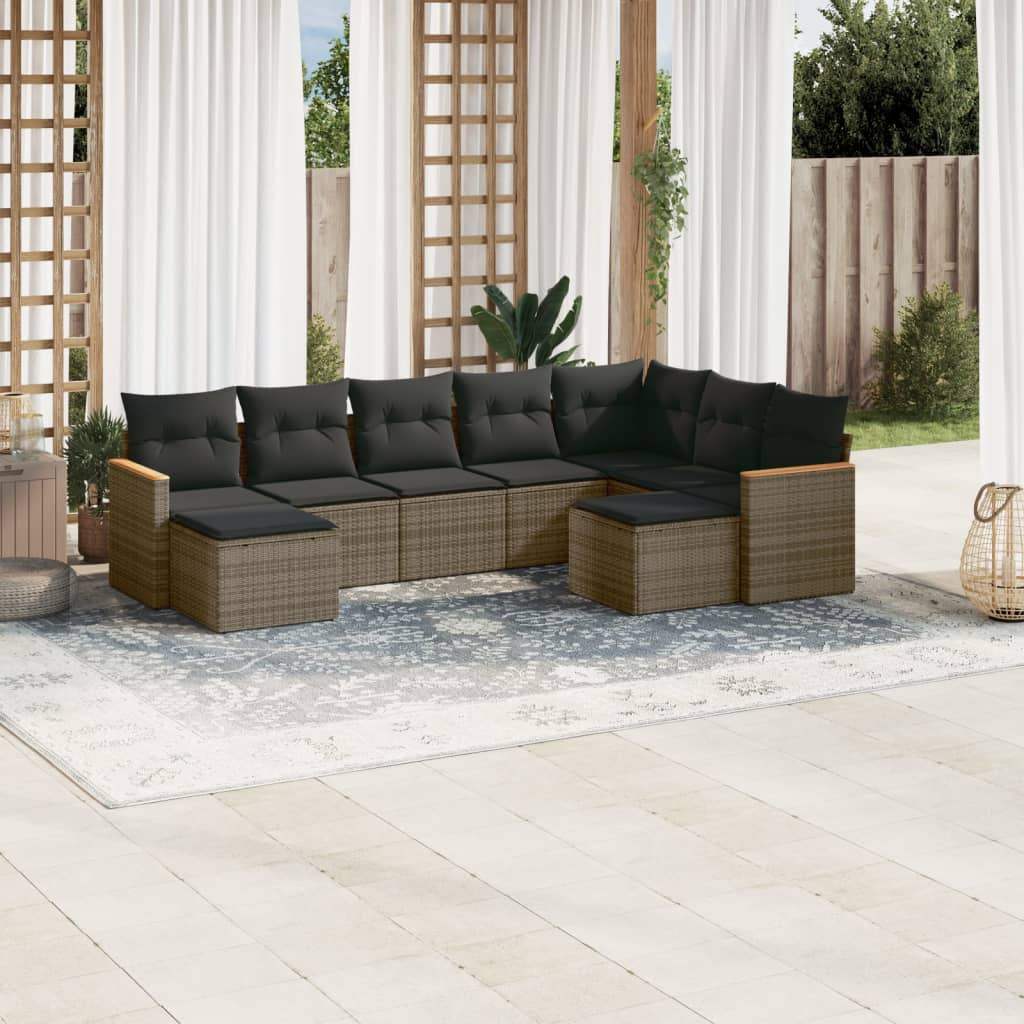 Set Divano da Giardino 9 pz con Cuscini Grigio in Polyrattan - homemem39