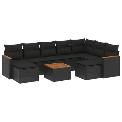 Set Divani da Giardino 10pz con Cuscini in Polyrattan Nero - homemem39