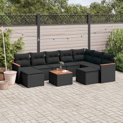 Set Divani da Giardino 10pz con Cuscini in Polyrattan Nero - homemem39
