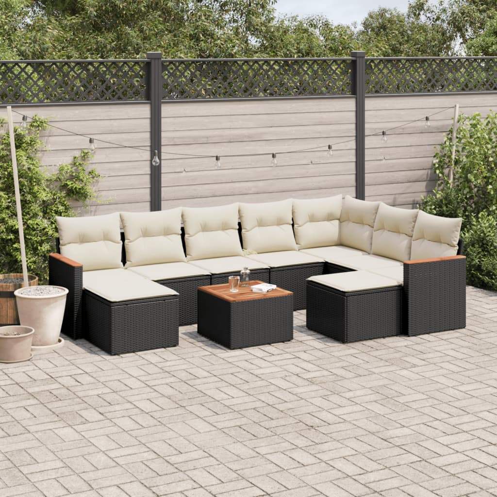 Set Divani da Giardino 10pz con Cuscini in Polyrattan Nero - homemem39