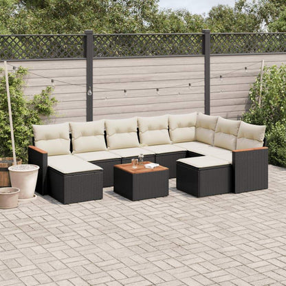 Set Divani da Giardino 10pz con Cuscini in Polyrattan Nero - homemem39