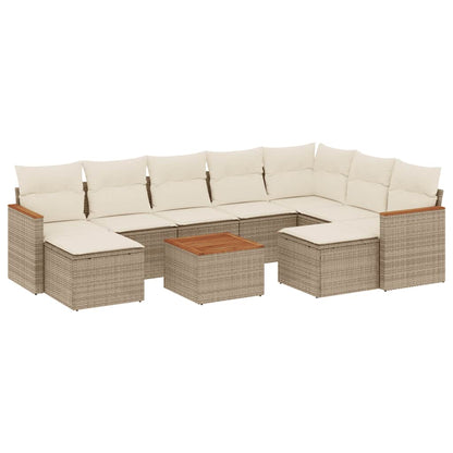 Set Divano da Giardino 10 pz con Cuscini Beige in Polyrattan