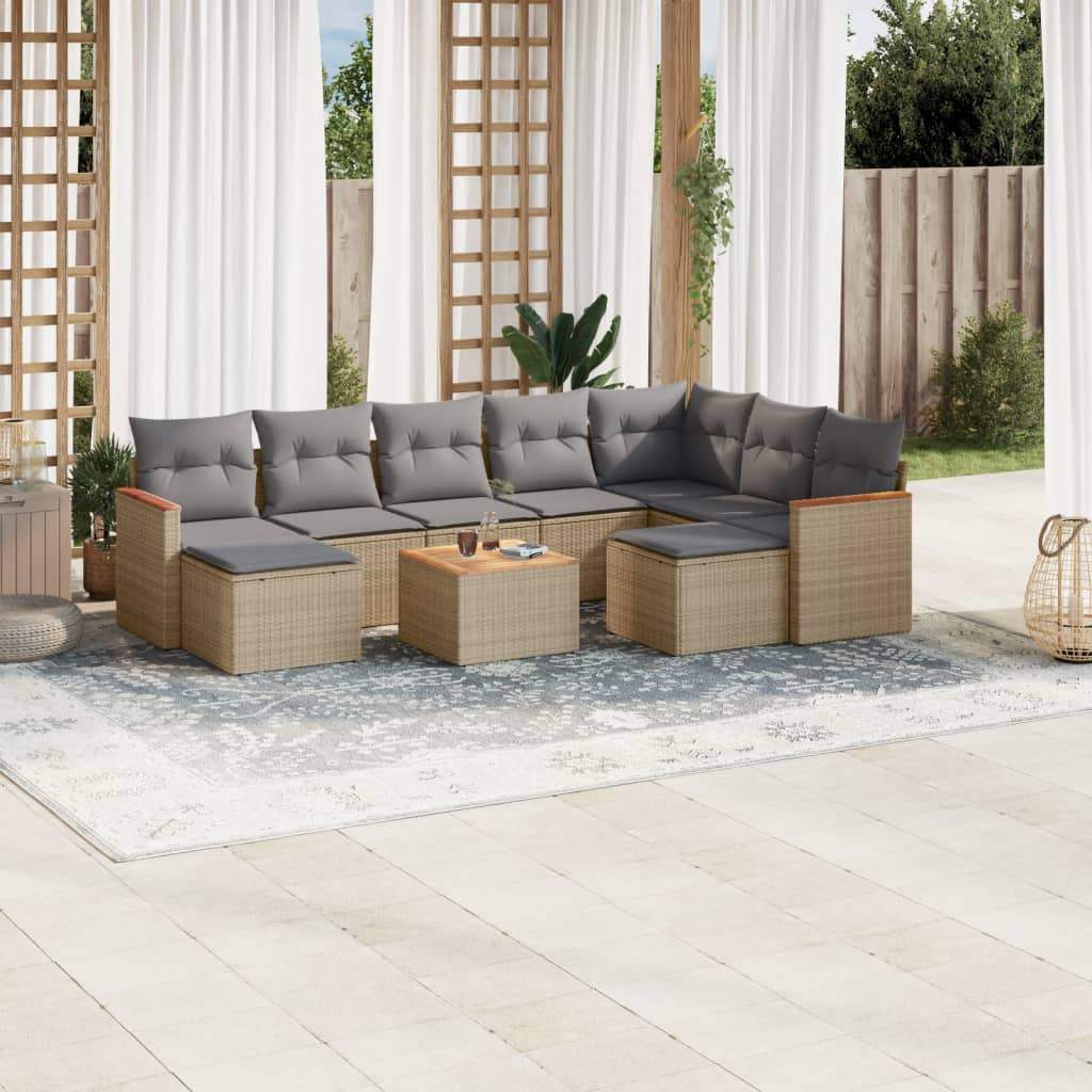 Set Divano da Giardino 10 pz con Cuscini Beige in Polyrattan - homemem39