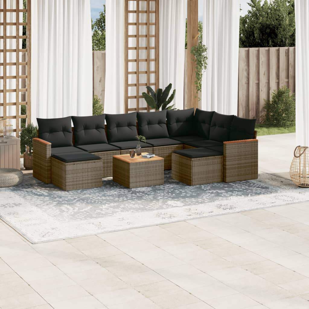 Set Divano da Giardino 10 pz con Cuscini Grigio in Polyrattan - homemem39