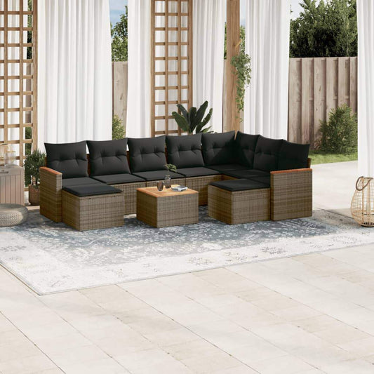 Set Divano da Giardino 10 pz con Cuscini Grigio in Polyrattan - homemem39