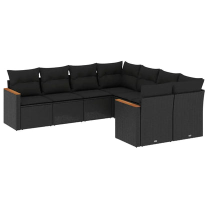 Set Divani da Giardino con Cuscini 8 pz Nero in Polyrattan - homemem39