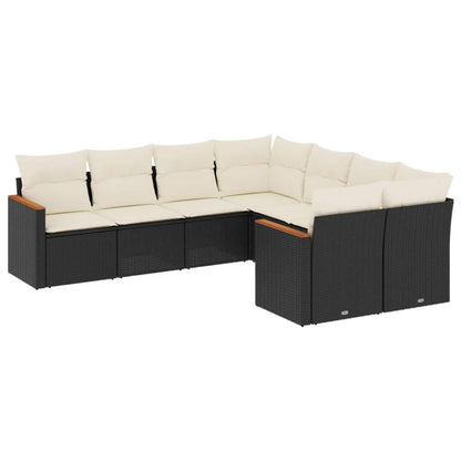 Set Divani da Giardino con Cuscini 8 pz Nero in Polyrattan - homemem39