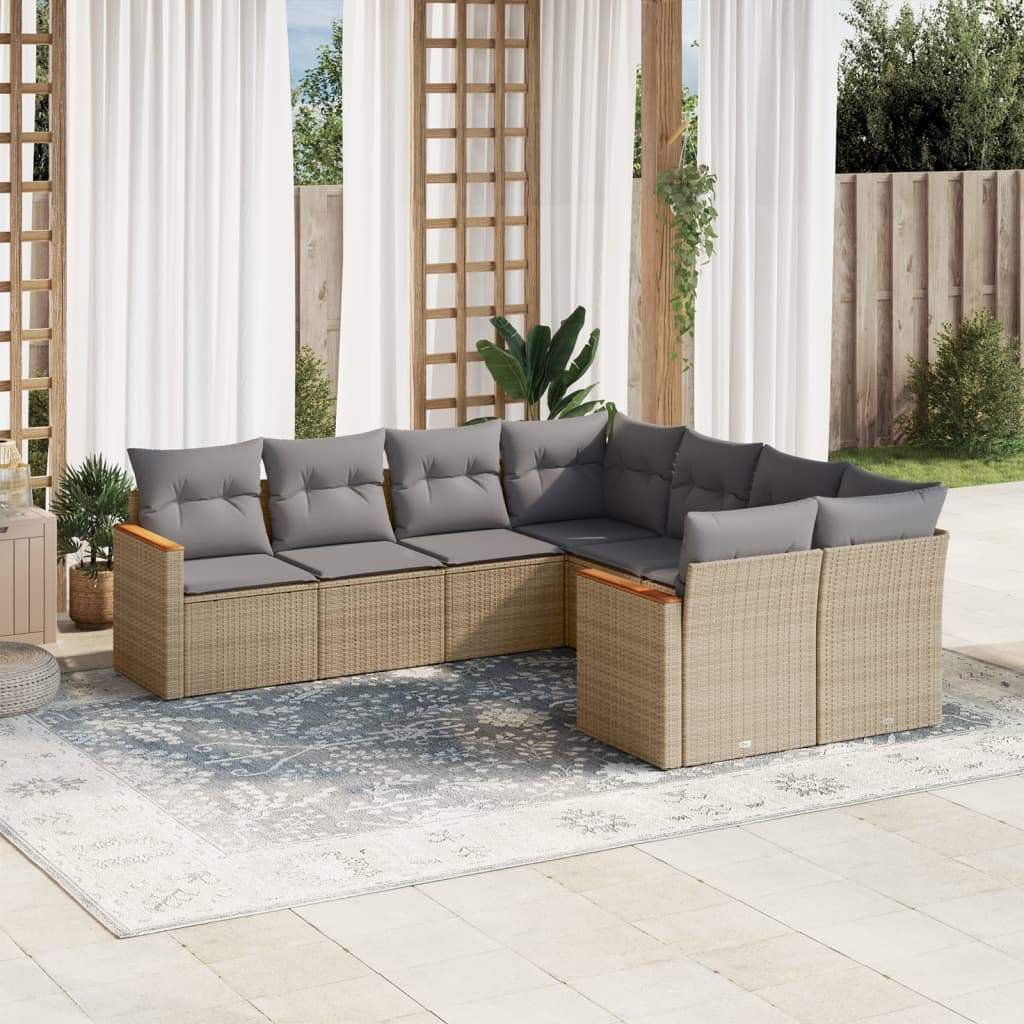 Set Divano da Giardino 8 pz con Cuscini Beige in Polyrattan - homemem39