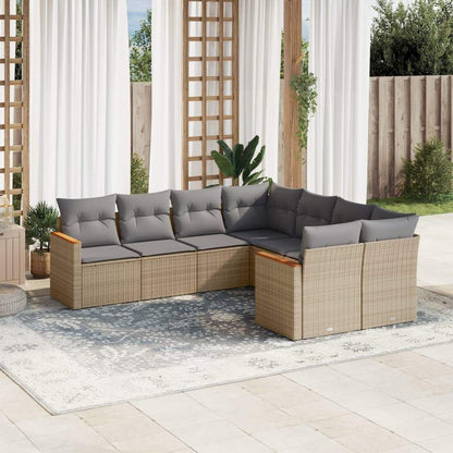 Set Divano da Giardino 8 pz con Cuscini Beige in Polyrattan - homemem39