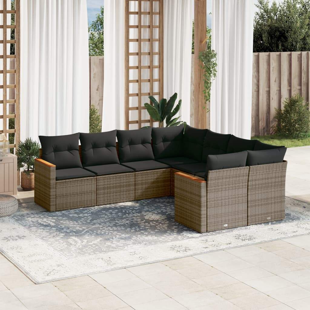 Set Divano da Giardino 8 pz con Cuscini Grigio in Polyrattan - homemem39