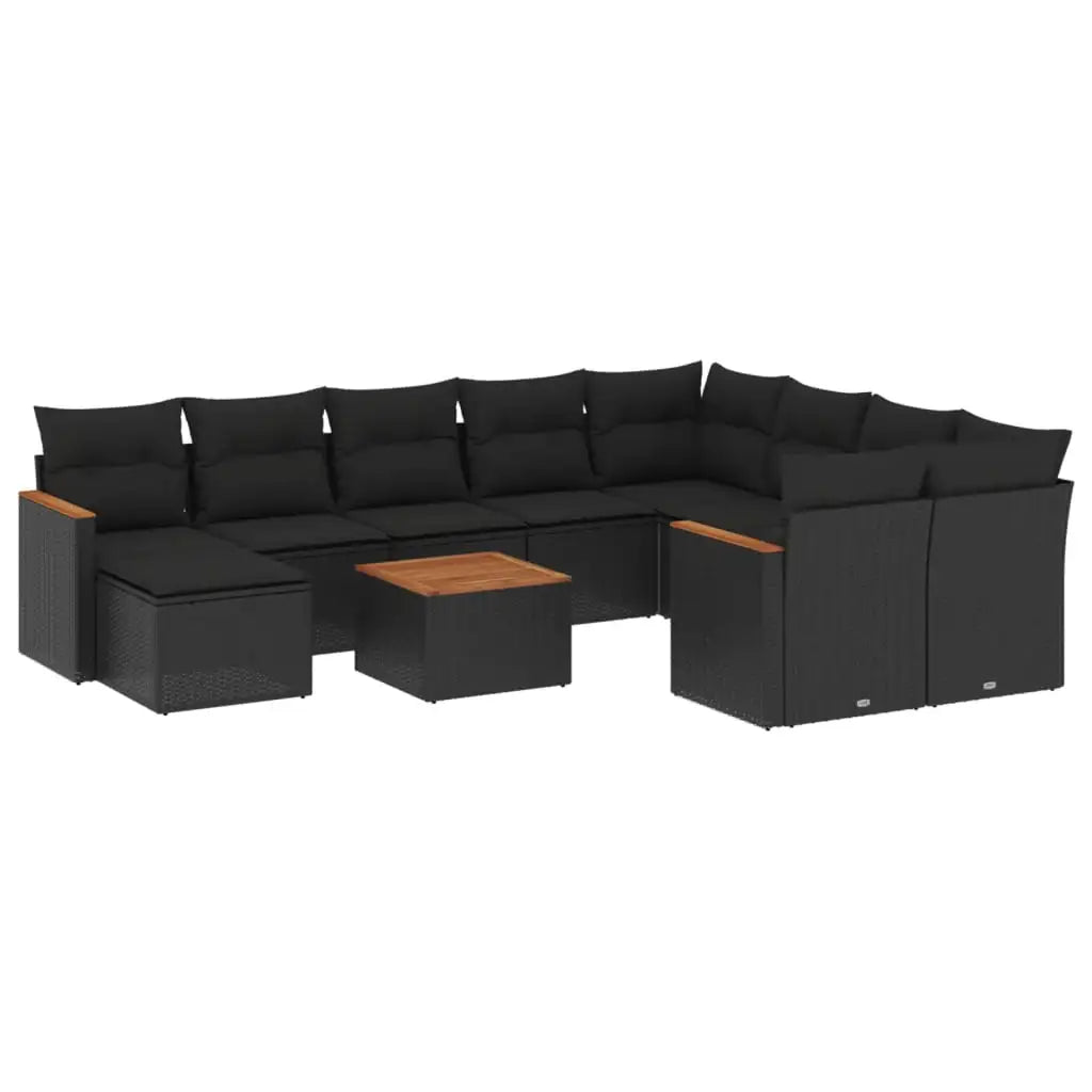 Set Divani da Giardino 11 pz con Cuscini in Polyrattan Nero - homemem39