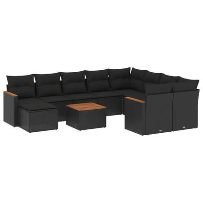 Set Divani da Giardino 11 pz con Cuscini in Polyrattan Nero - homemem39