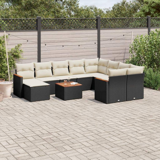 Set Divani da Giardino 11 pz con Cuscini in Polyrattan Nero - homemem39
