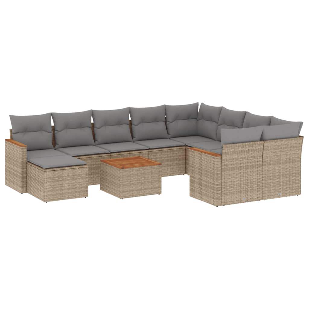 Set Divani da Giardino 11 pz con Cuscini Beige in Polyrattan - homemem39