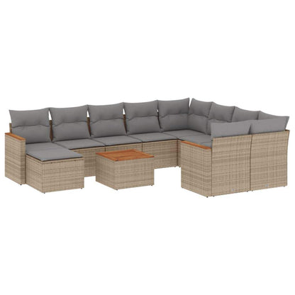 Set Divani da Giardino 11 pz con Cuscini Beige in Polyrattan - homemem39