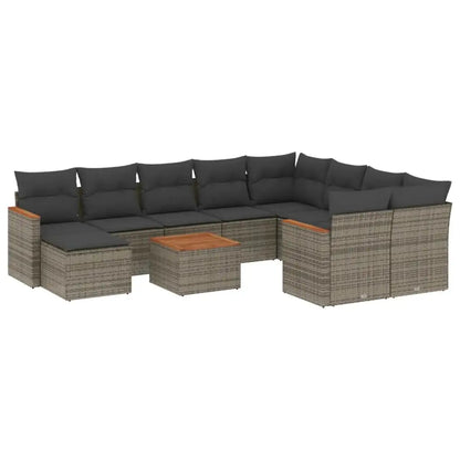Set Divani da Giardino 11 pz con Cuscini in Polyrattan Grigio - homemem39