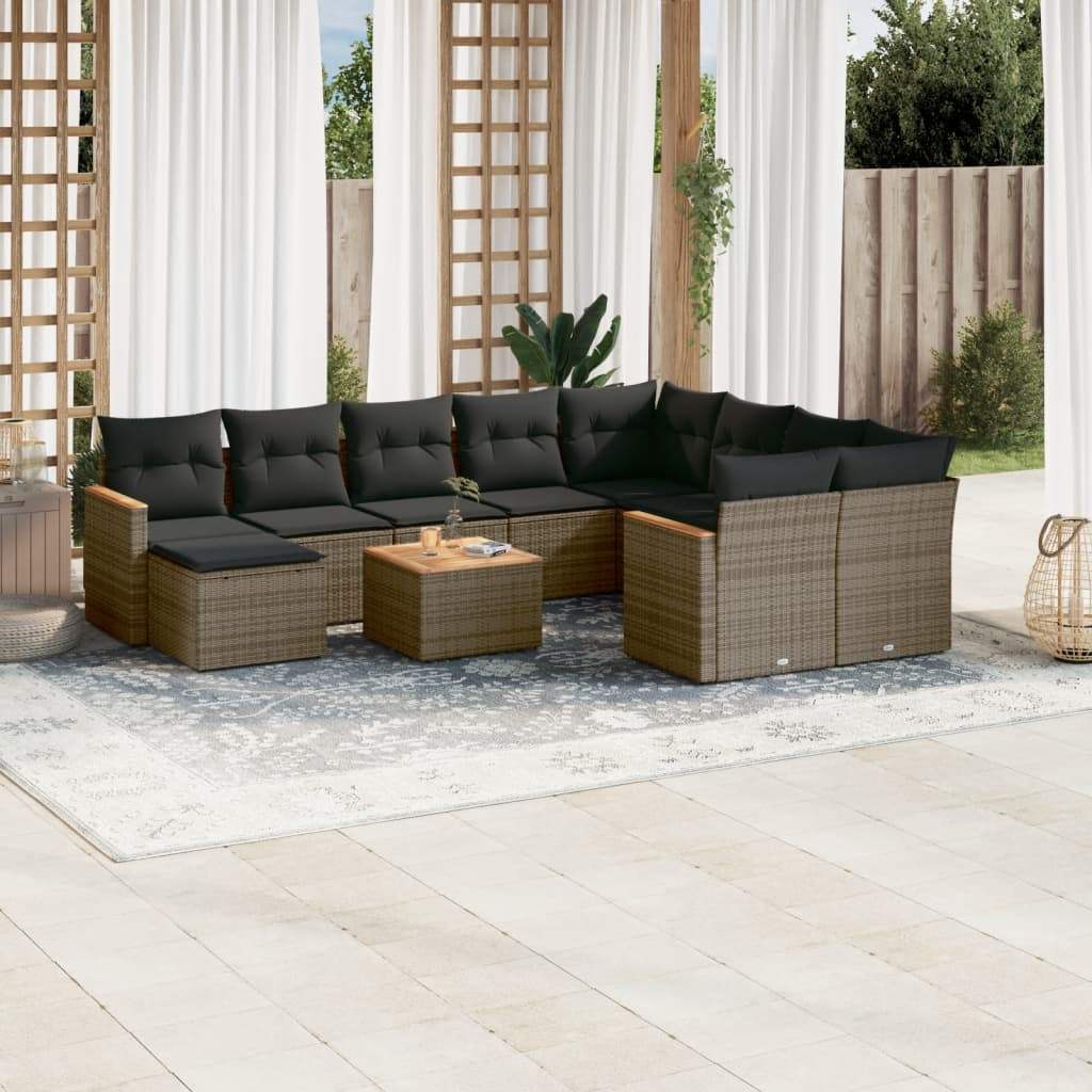 Set Divani da Giardino 11 pz con Cuscini in Polyrattan Grigio - homemem39