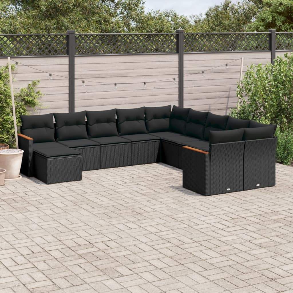 Set Divani da Giardino 11 pz con Cuscini in Polyrattan Nero - homemem39