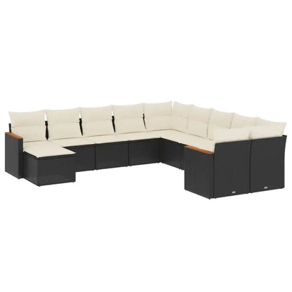 Set Divani da Giardino 11 pz con Cuscini in Polyrattan Nero - homemem39