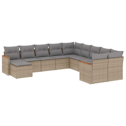 Set Divani da Giardino 11 pz con Cuscini Beige in Polyrattan - homemem39
