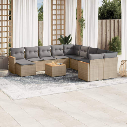 Set Divani da Giardino 12 pz con Cuscini Beige in Polyrattan - homemem39