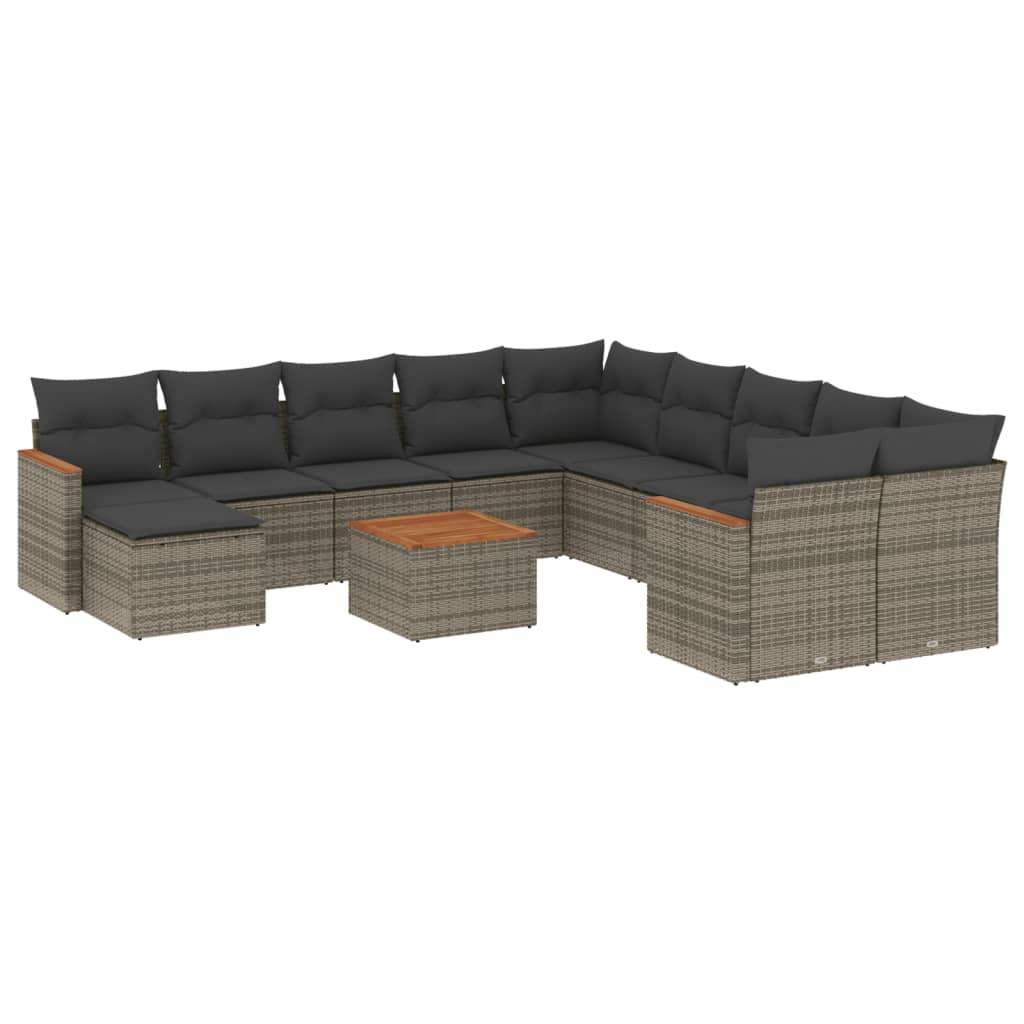 Set Divani da Giardino 12 pz con Cuscini Grigio in Polyrattan - homemem39