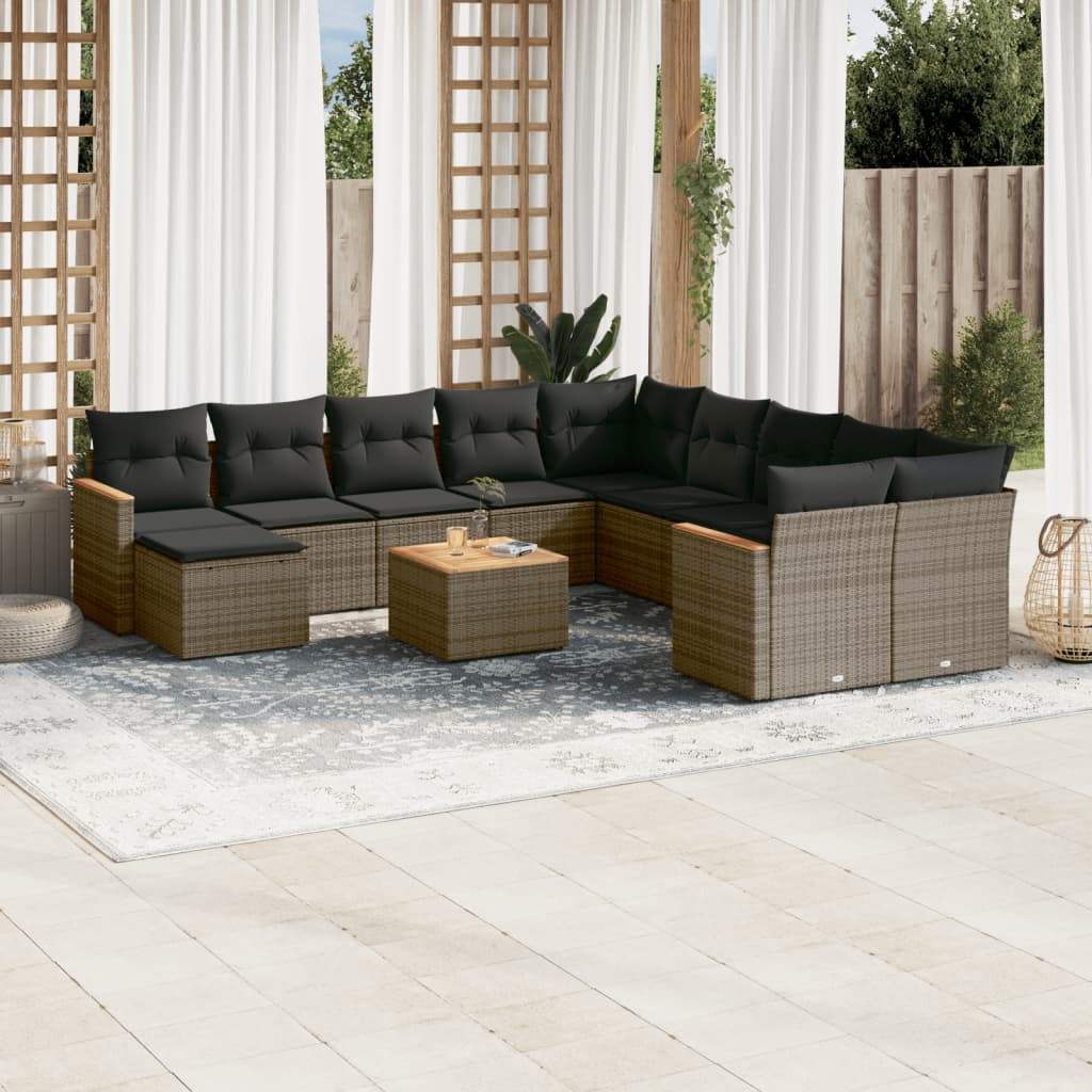 Set Divani da Giardino 12 pz con Cuscini Grigio in Polyrattan - homemem39