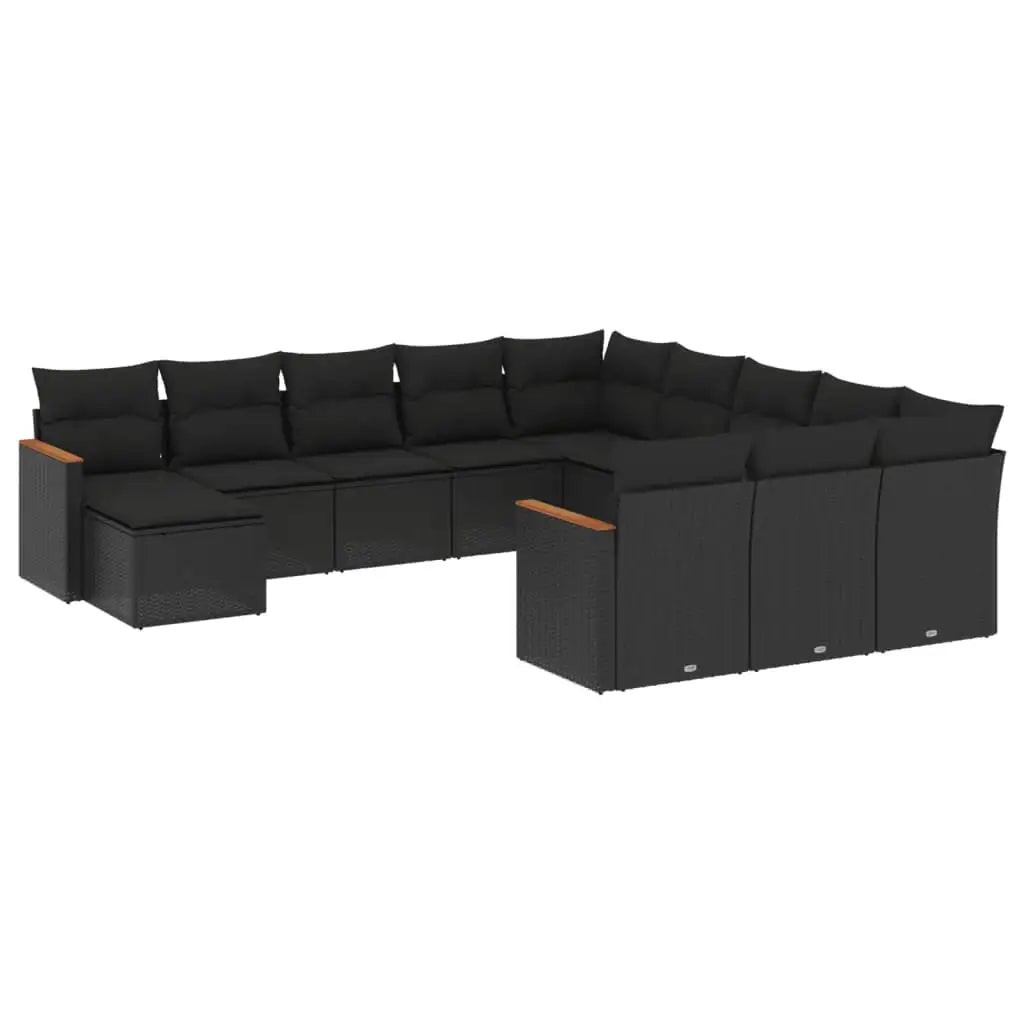 Set Divani da Giardino 12 pz con Cuscini Nero in Polyrattan - homemem39