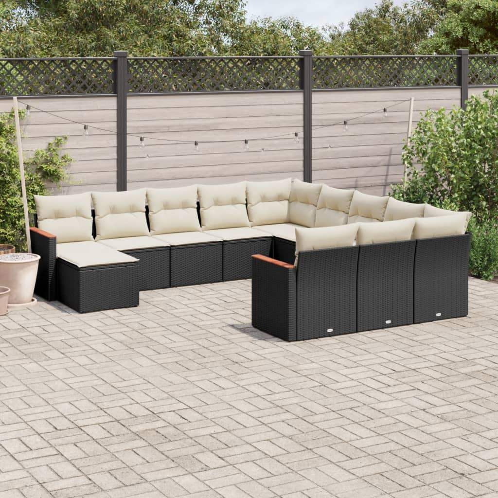 Set Divani da Giardino 12 pz con Cuscini Nero in Polyrattan - homemem39