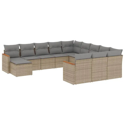 Set Divani da Giardino 12 pz con Cuscini Beige in Polyrattan - homemem39