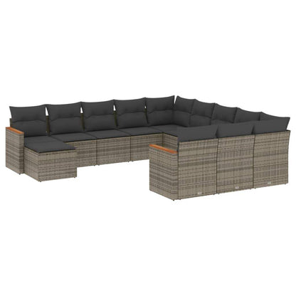 Set Divani da Giardino 12 pz con Cuscini Grigio in Polyrattan - homemem39