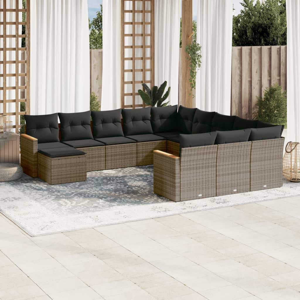 Set Divani da Giardino 12 pz con Cuscini Grigio in Polyrattan - homemem39