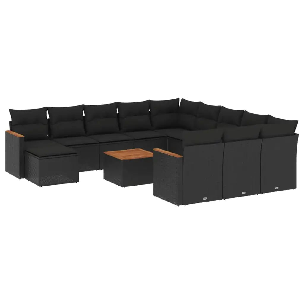 Set Divani da Giardino 13pz con Cuscini Nero in Polyrattan - homemem39