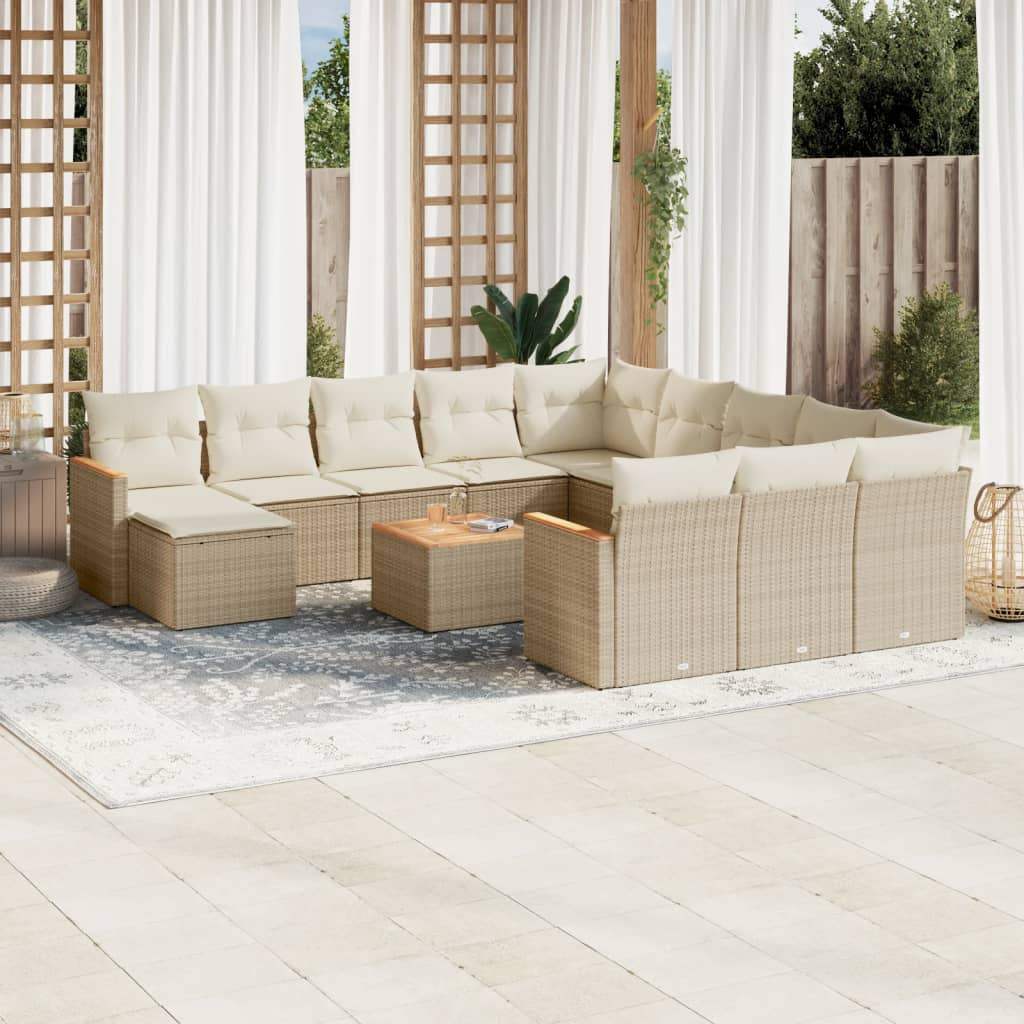 Set Divano da Giardino 13 pz con Cuscini Beige in Polyrattan - homemem39