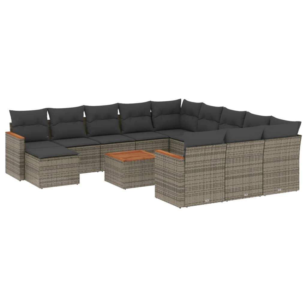 Set Divani da Giardino 13 pz con Cuscini Grigio in Polyrattan - homemem39