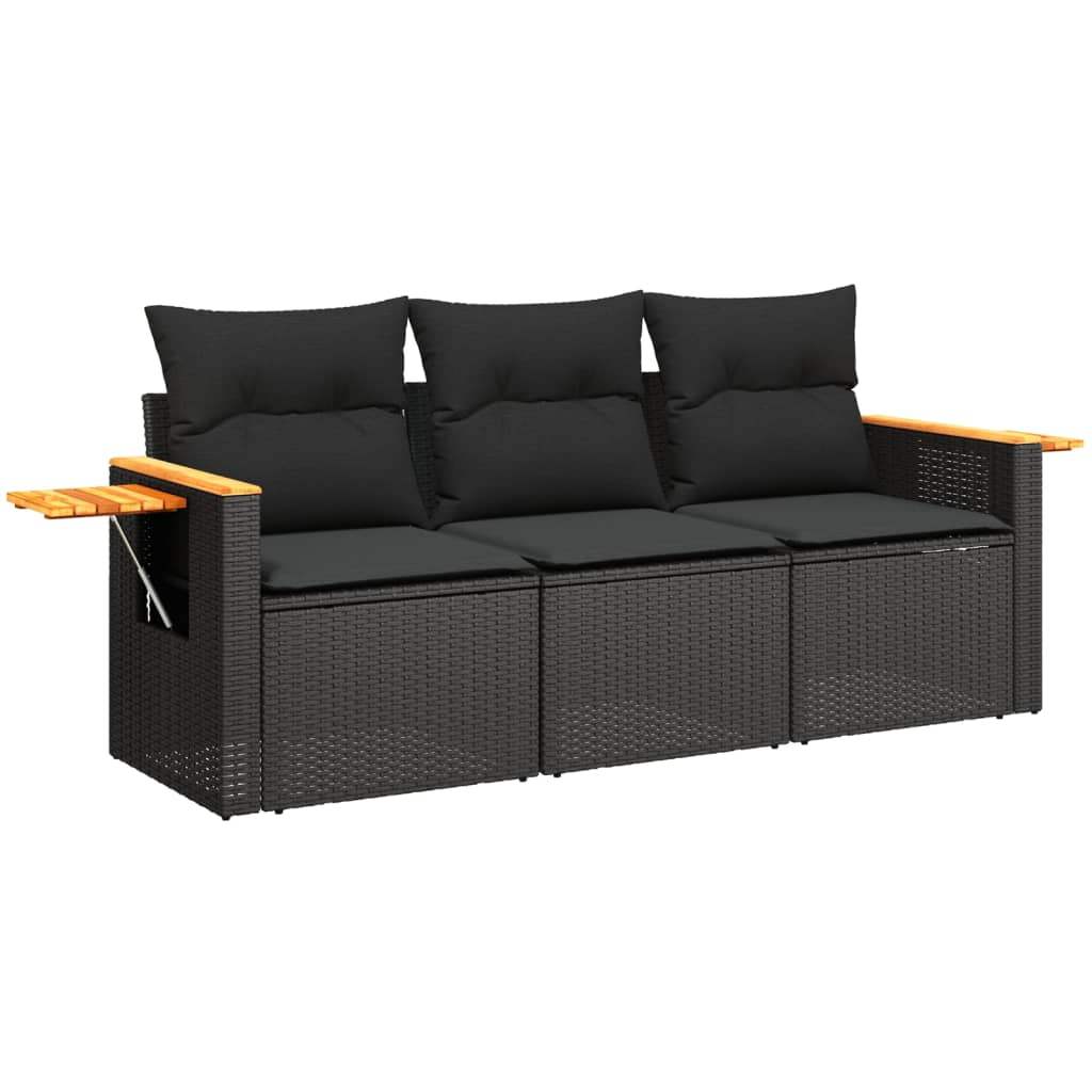 Set Divani da Giardino 3 pz con Cuscini in Polyrattan Nero - homemem39