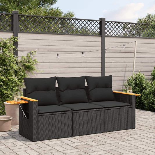 Set Divani da Giardino 3 pz con Cuscini in Polyrattan Nero - homemem39