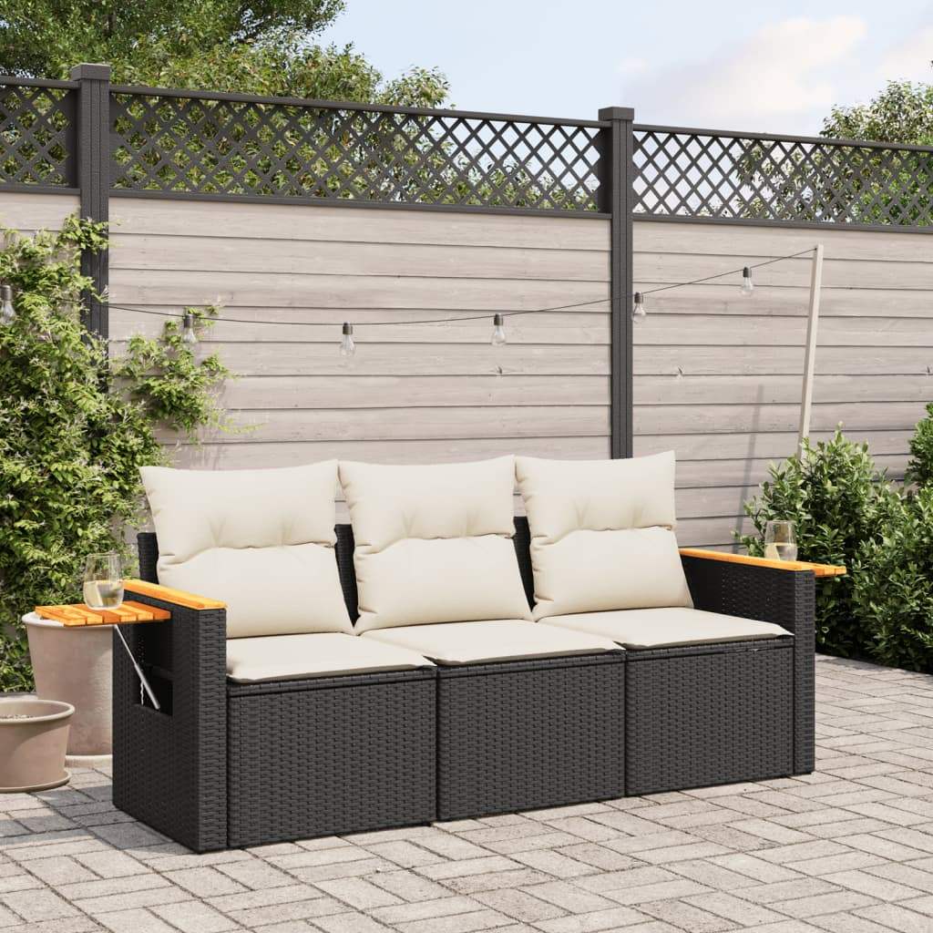 Set Divani da Giardino 3 pz con Cuscini in Polyrattan Nero - homemem39
