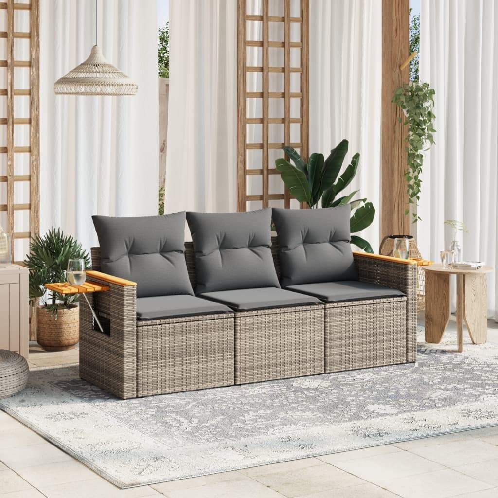 Set Divani da Giardino 3 pz con Cuscini Grigio in Polyrattan - homemem39