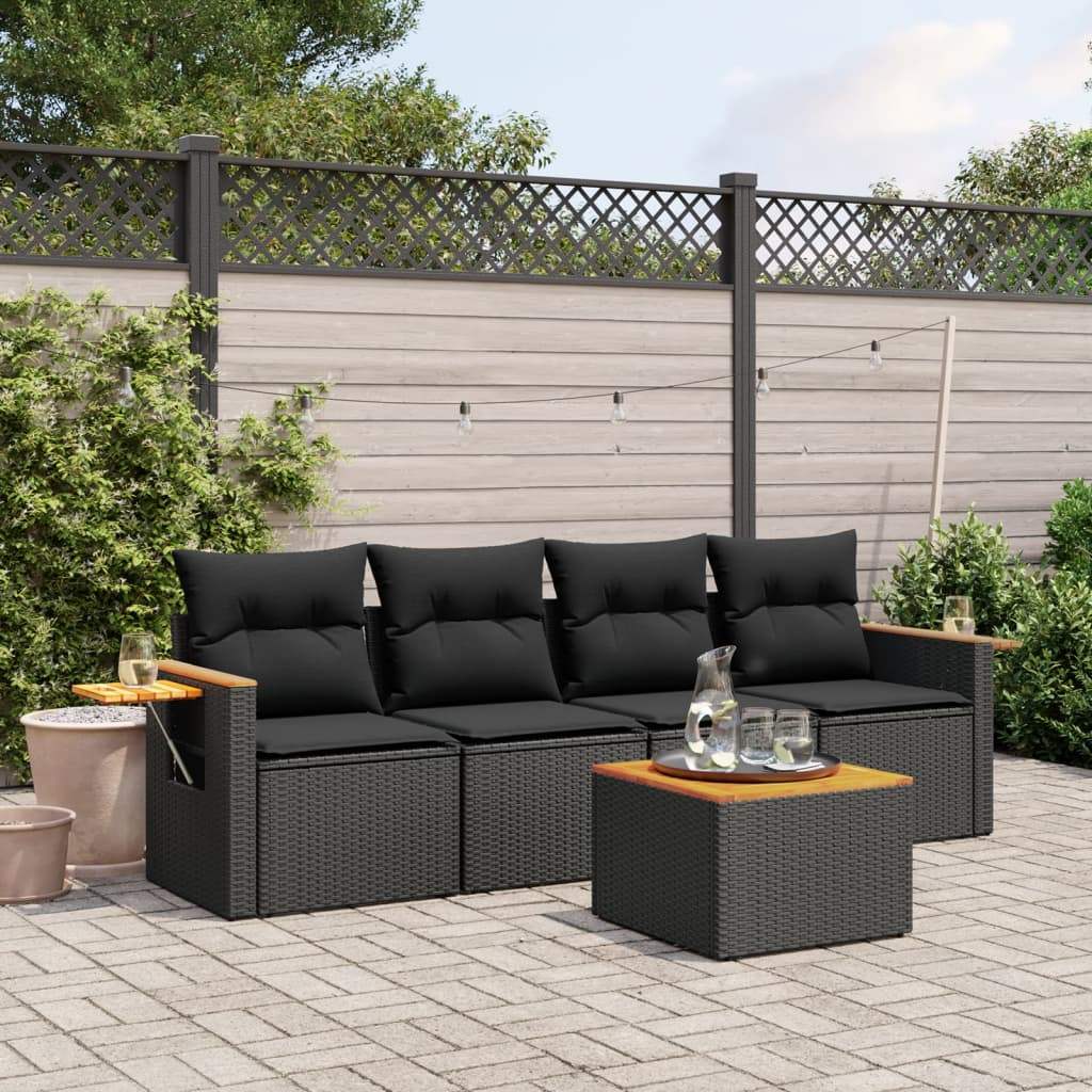 Set Divani da Giardino 5 pz con Cuscini in Polyrattan Nero - homemem39