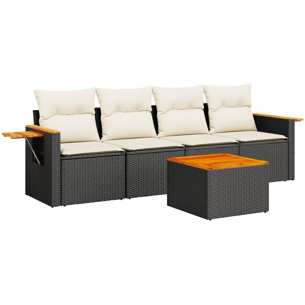 Set Divani da Giardino 5 pz con Cuscini in Polyrattan Nero - homemem39