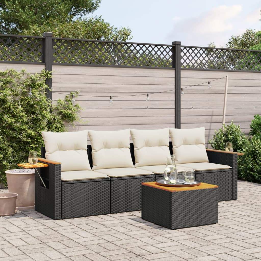 Set Divani da Giardino 5 pz con Cuscini in Polyrattan Nero - homemem39