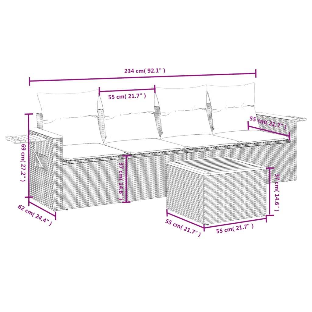 Set Divano da Giardino 5 pz con Cuscini Grigio in Polyrattan - homemem39