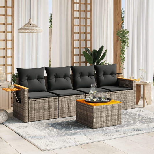 Set Divano da Giardino 5 pz con Cuscini Grigio in Polyrattan - homemem39